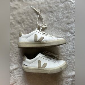Veja White Sneakers with Tan V Logo
